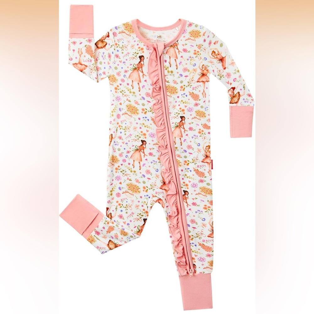EASWEET Bamboo Convertible Ruffled Pajamas Sleeper - Ballet Girl
